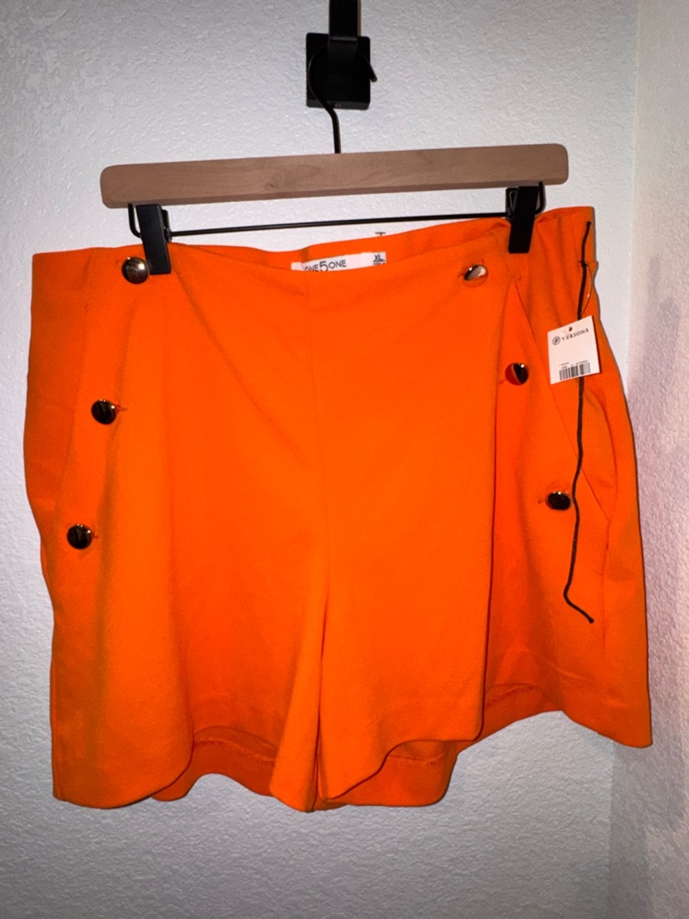 Versona Bright Orange High-Waist Button-Accent Shorts